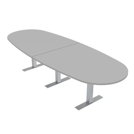 SKUTCHI DESIGNS 10 Person Modular Conference Table With Metal T-Bases, Boat Oval Shape, 10Ft, Light Gray HAR-BOVL-46X119-T-XD01